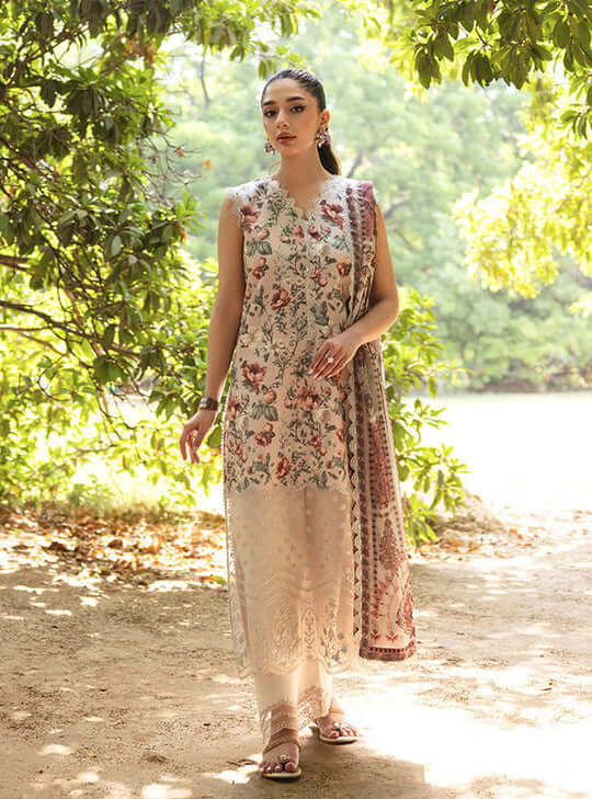ZC 102-3 Piece Unstitched Embroidered Lawn Suit ( Fine Printed Lawn Dupatta )
