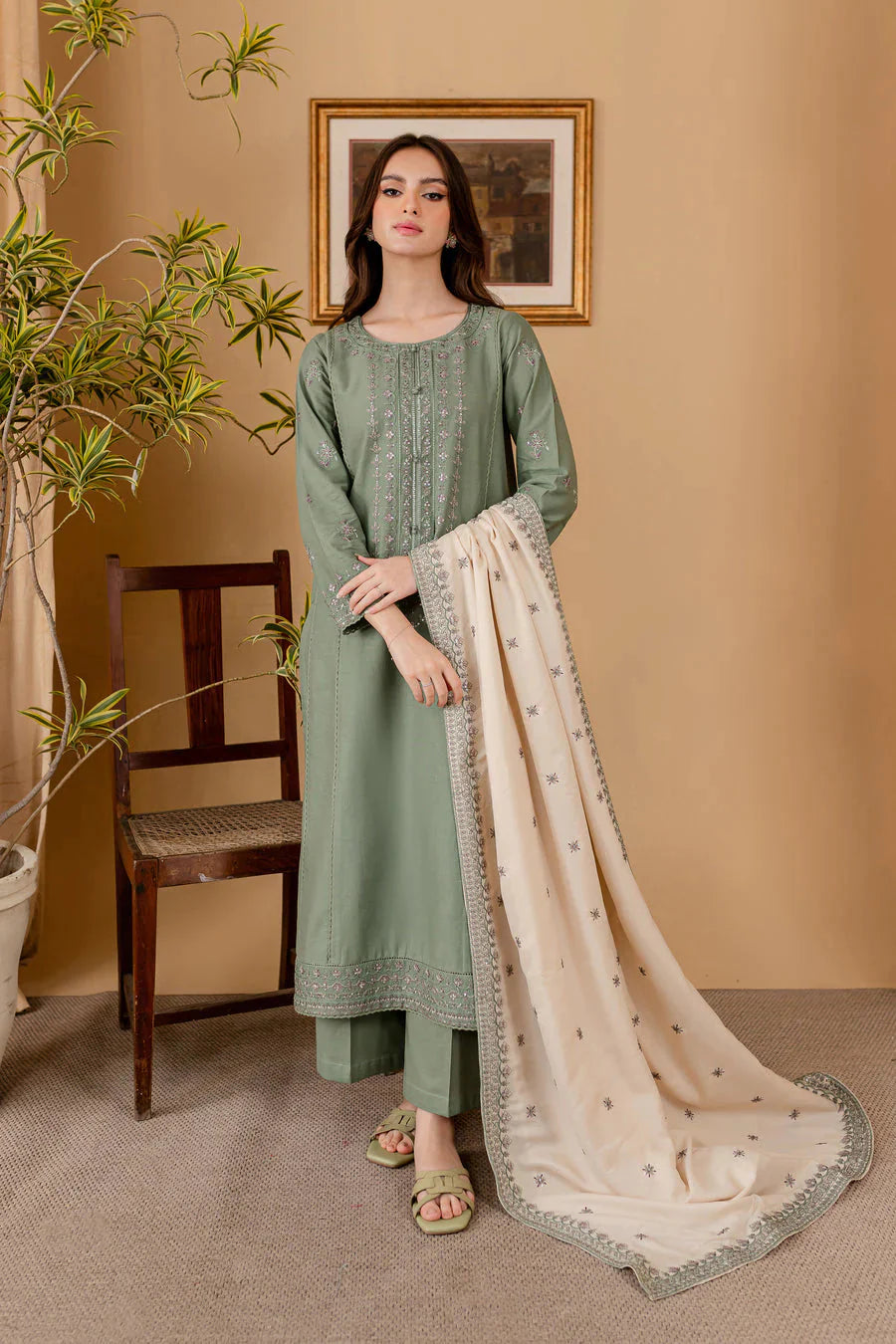 RP 600-3 Piece - Unstitched Fully Embroidered Dhanak Fabric