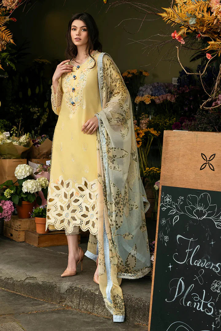 MS 2570-3 Piece Embroidered Lawn Shirt with Printed Dupatta
