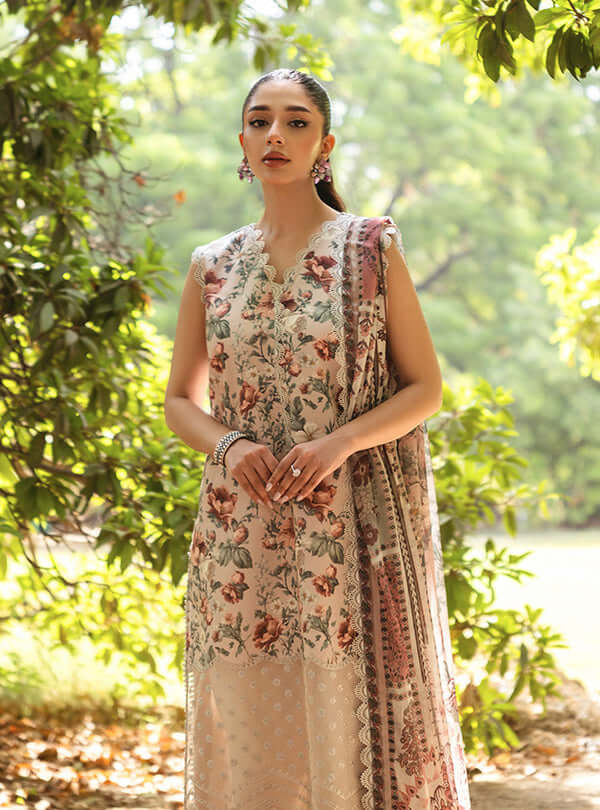 ZC 102-3 Piece Unstitched Embroidered Lawn Suit ( Fine Printed Lawn Dupatta )