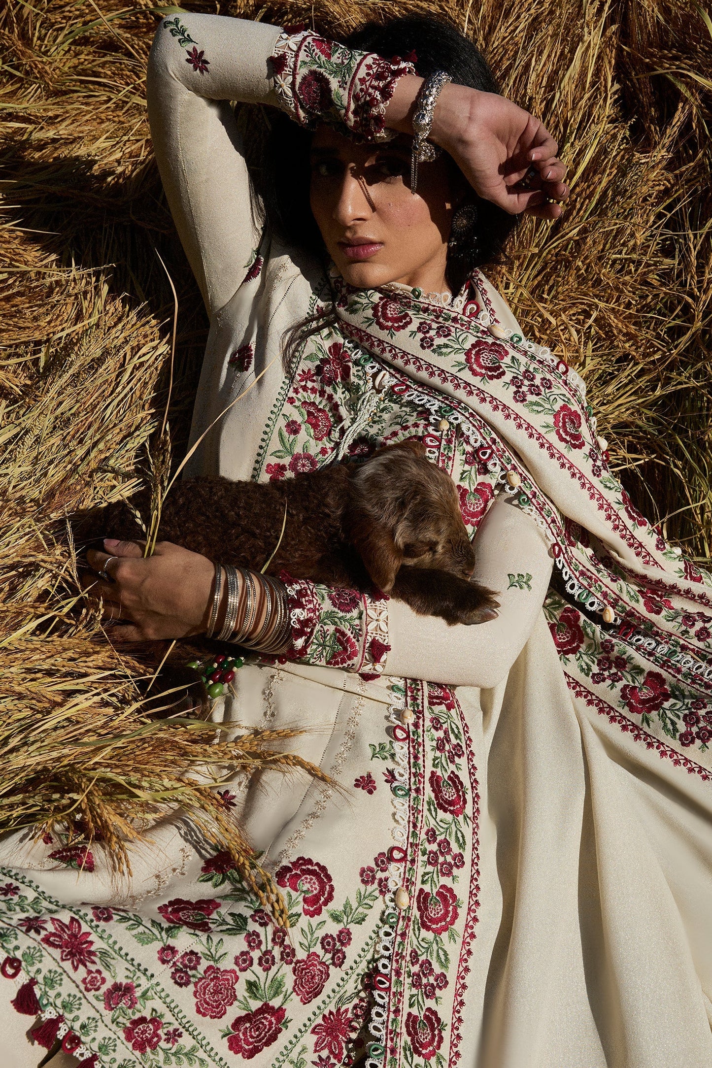 AJ 630-3 Piece Unstitched Fully Embroidered Dhanak Suit