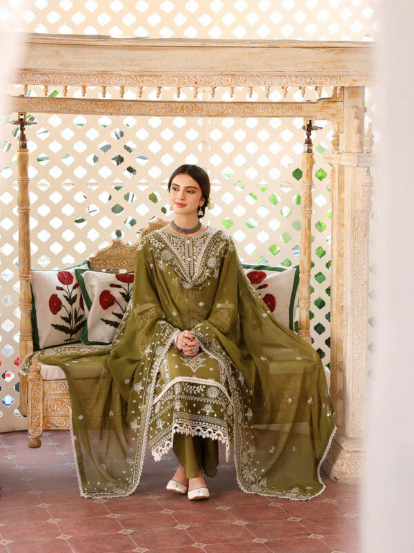 MR 590-3 Piece Unstitched Fully Embroidered Dhanak Fabric, Embroidered Dhanak Shawl