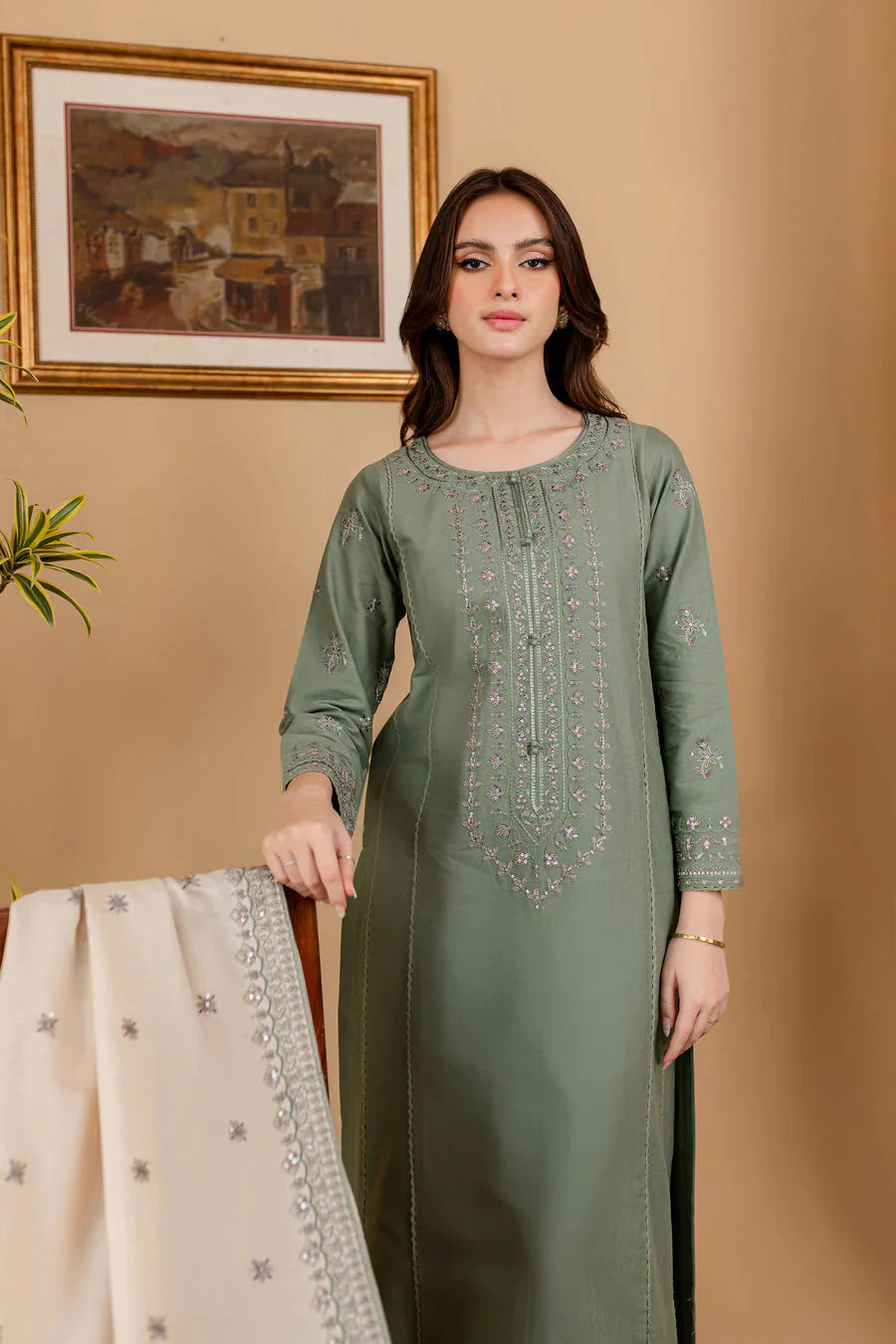 RP 600-3 Piece - Unstitched Fully Embroidered Dhanak Fabric