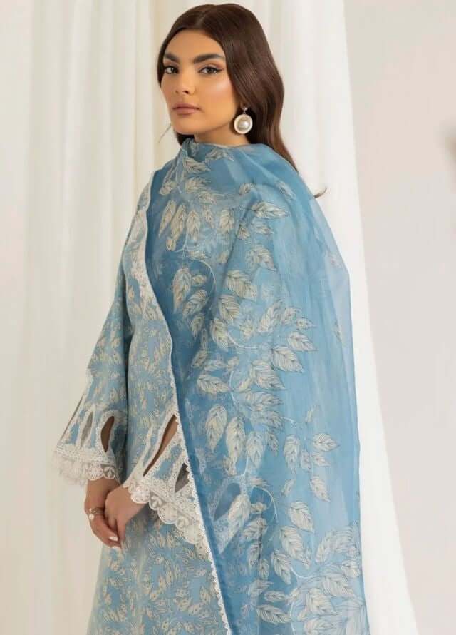 MB 442-3 Piece Unstitched Digital Printed Embroidered Lawn Suit ( Fine Printed Lawn Dupatta )