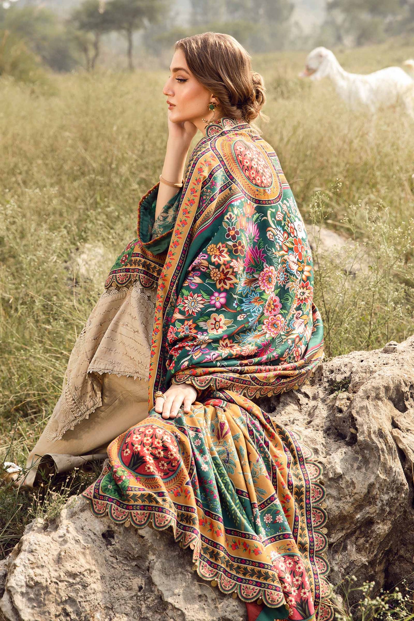 MB 2580-3Pc Embroidered Lawn Shirt with Printed Polly Lawn Dupatta