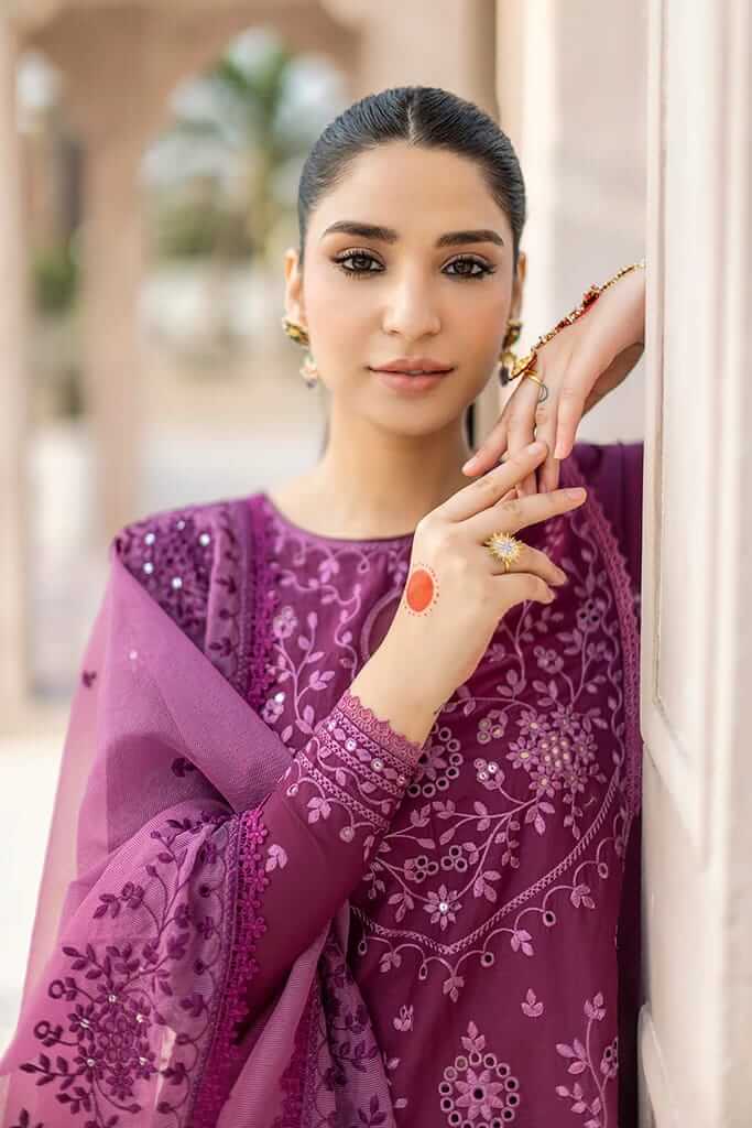 CS 84-3 Piece Unstitched Heavy Embroidered Lawn Suit ( Full Embroidered Organza Dupatta )