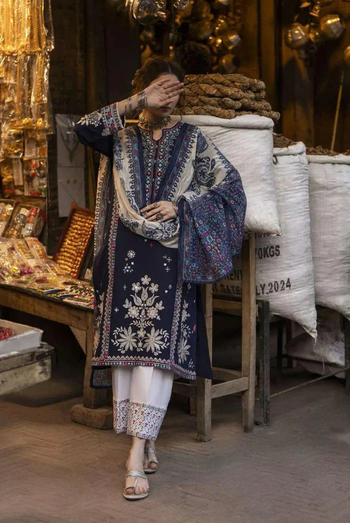 AK 905-3 Piece Unstitched Fully Embroidered Dhanak Suit