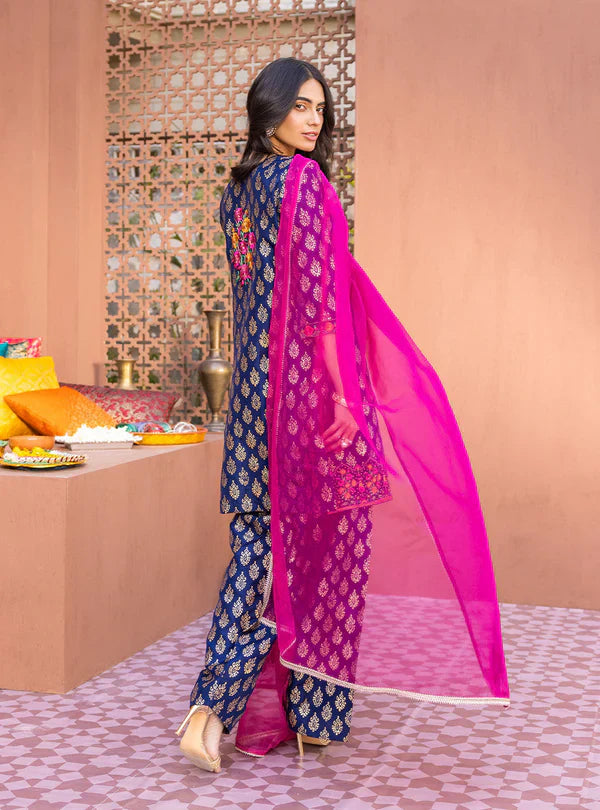 ZC 440-3 Pcs Digital Printed Lawn Shirt Trouser and Dupatta with Embroidered Patches