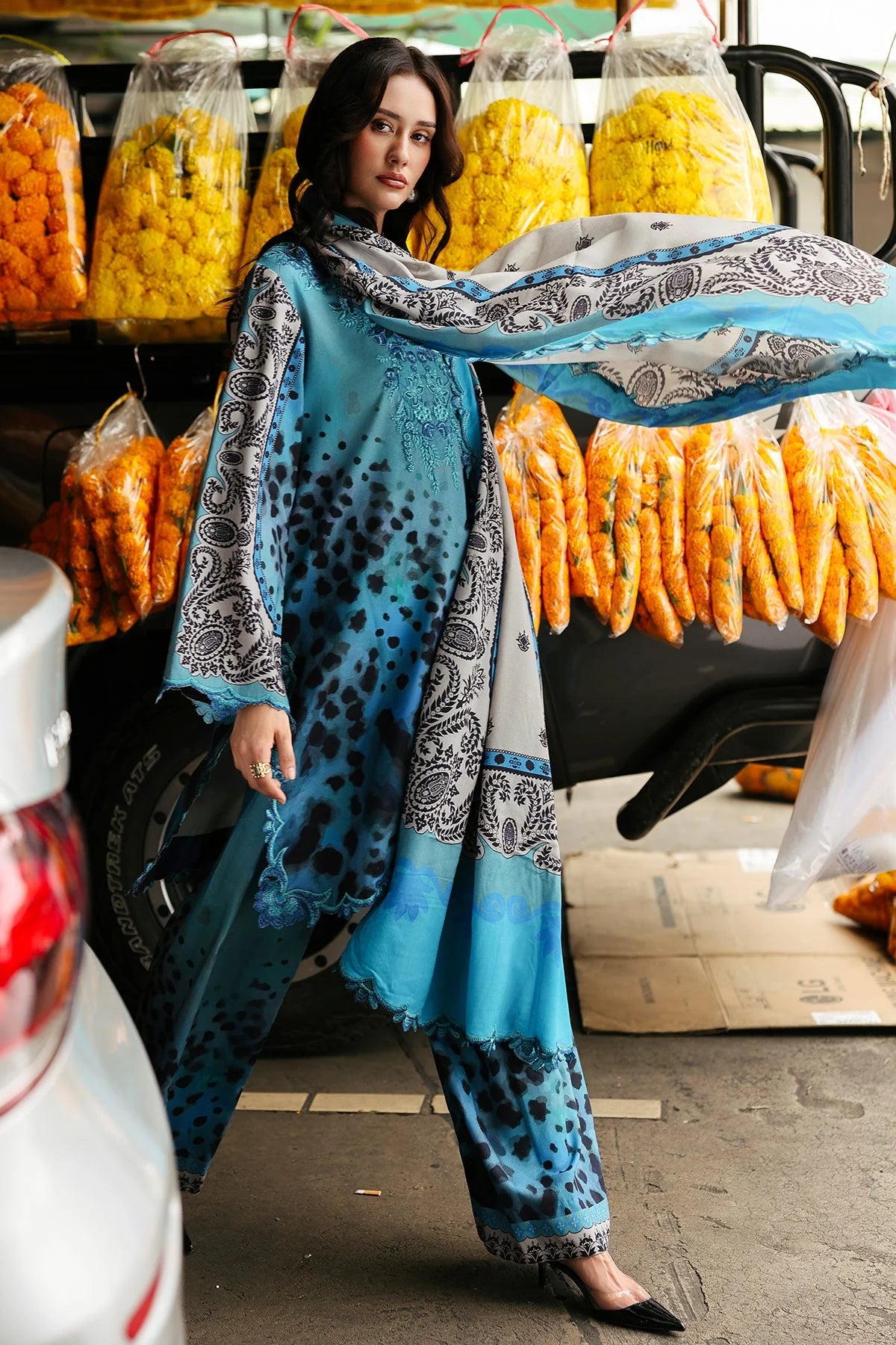 3 Piece Unstitched Digital Printed Khaddar Suit With Embroidered Laces