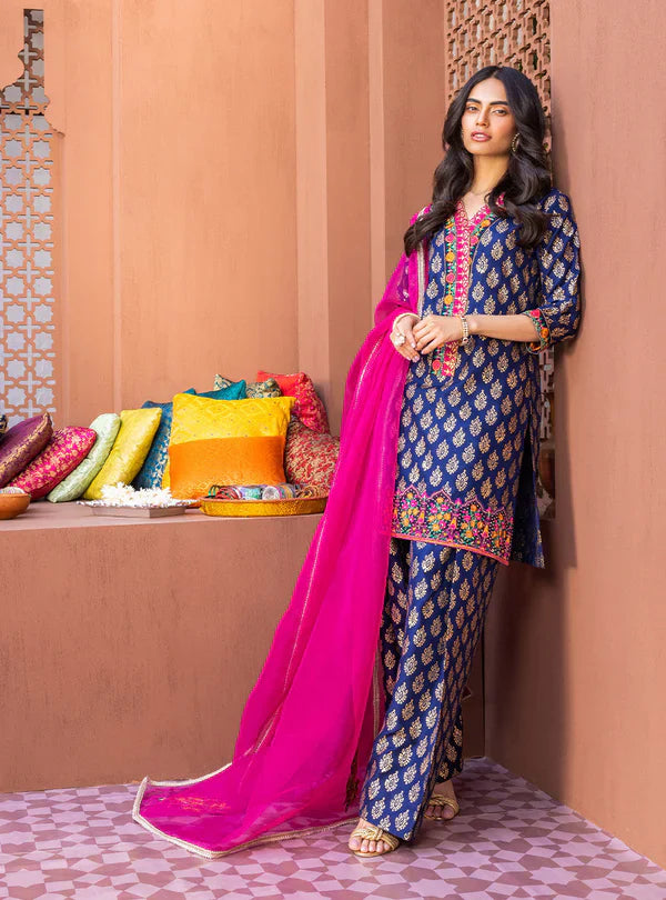 ZC 440-3 Pcs Digital Printed Lawn Shirt Trouser and Dupatta with Embroidered Patches