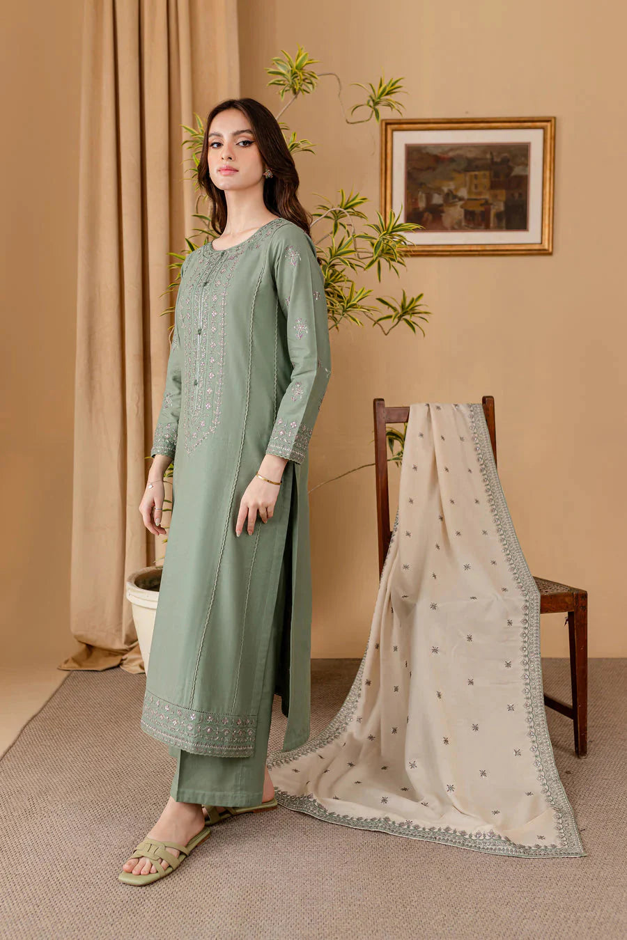 RP 600-3 Piece - Unstitched Fully Embroidered Dhanak Fabric