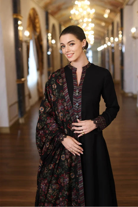 BR 745-3 Piece Dhanak Suit With Fully Embroidery Dhanak Embroidery Shawl