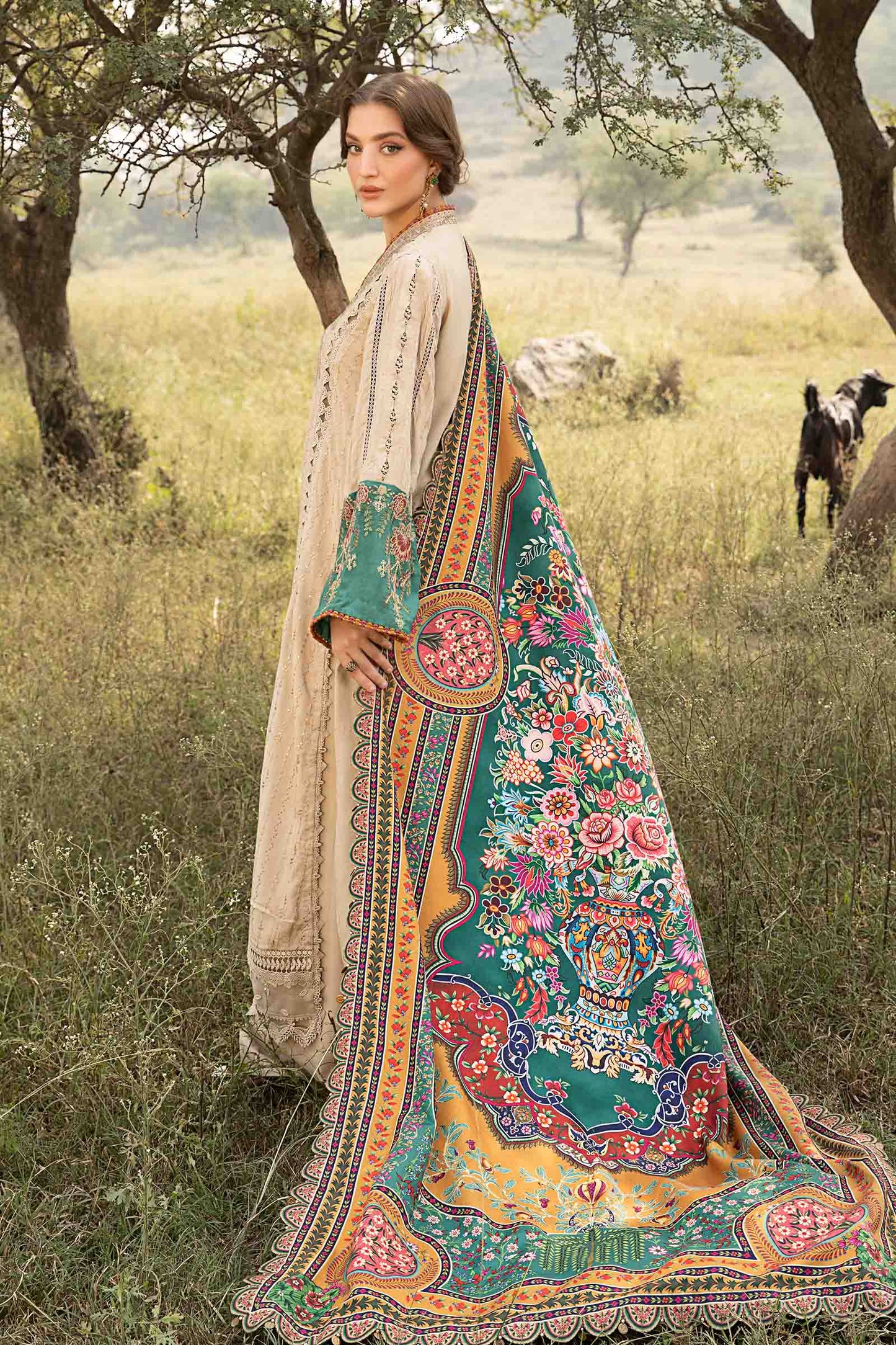 MB 2580-3Pc Embroidered Lawn Shirt with Printed Polly Lawn Dupatta