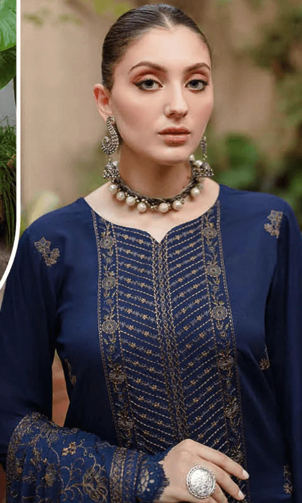 BR 605-3 Piece Unstitched Heavy Embroidered Karandi Dhanak Wool Suit Heavy Embroidered Karandi Dhanak Shawl