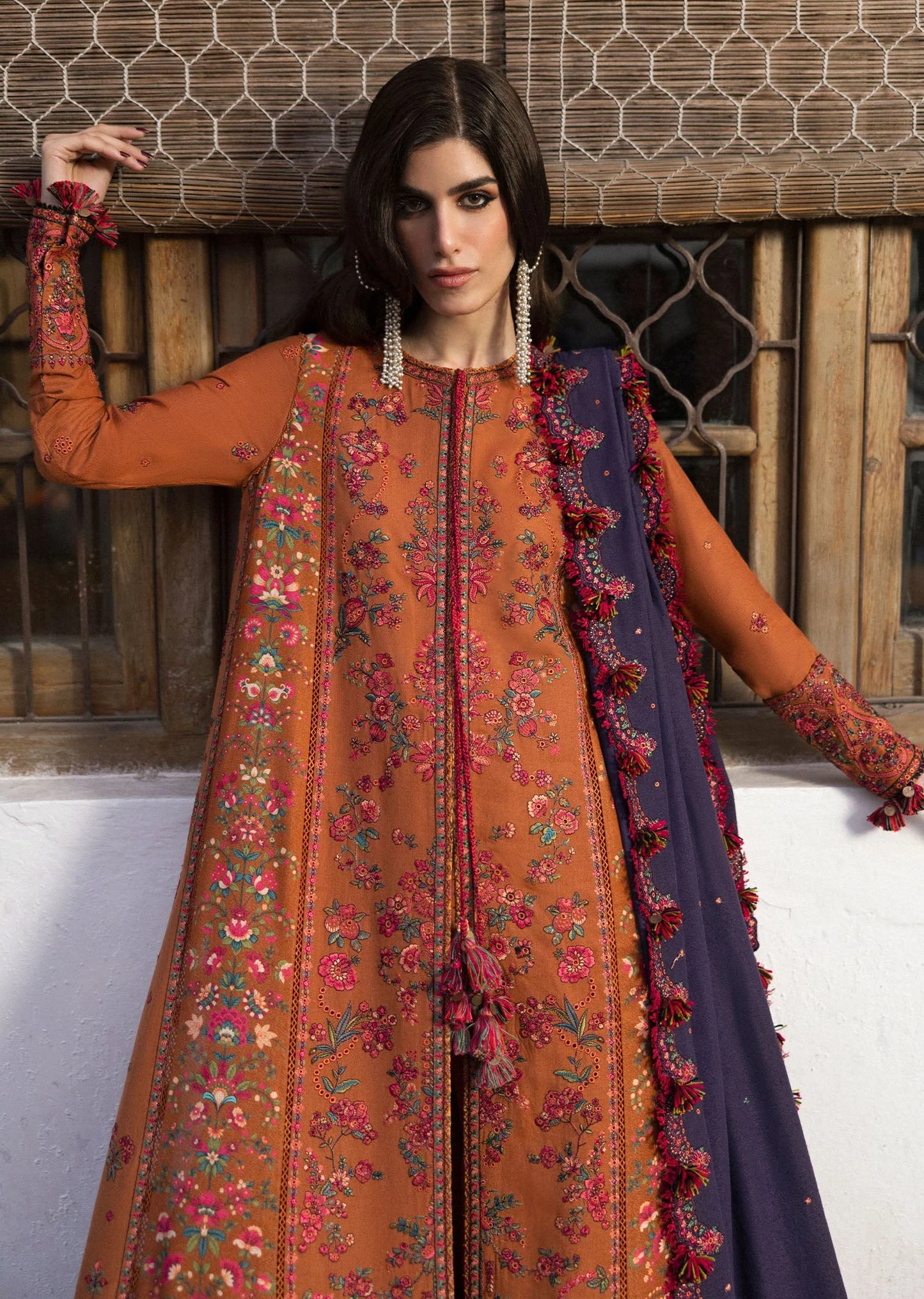 MB 610-3 Piece Unstitched Fully Embroidered Dhanak Suit