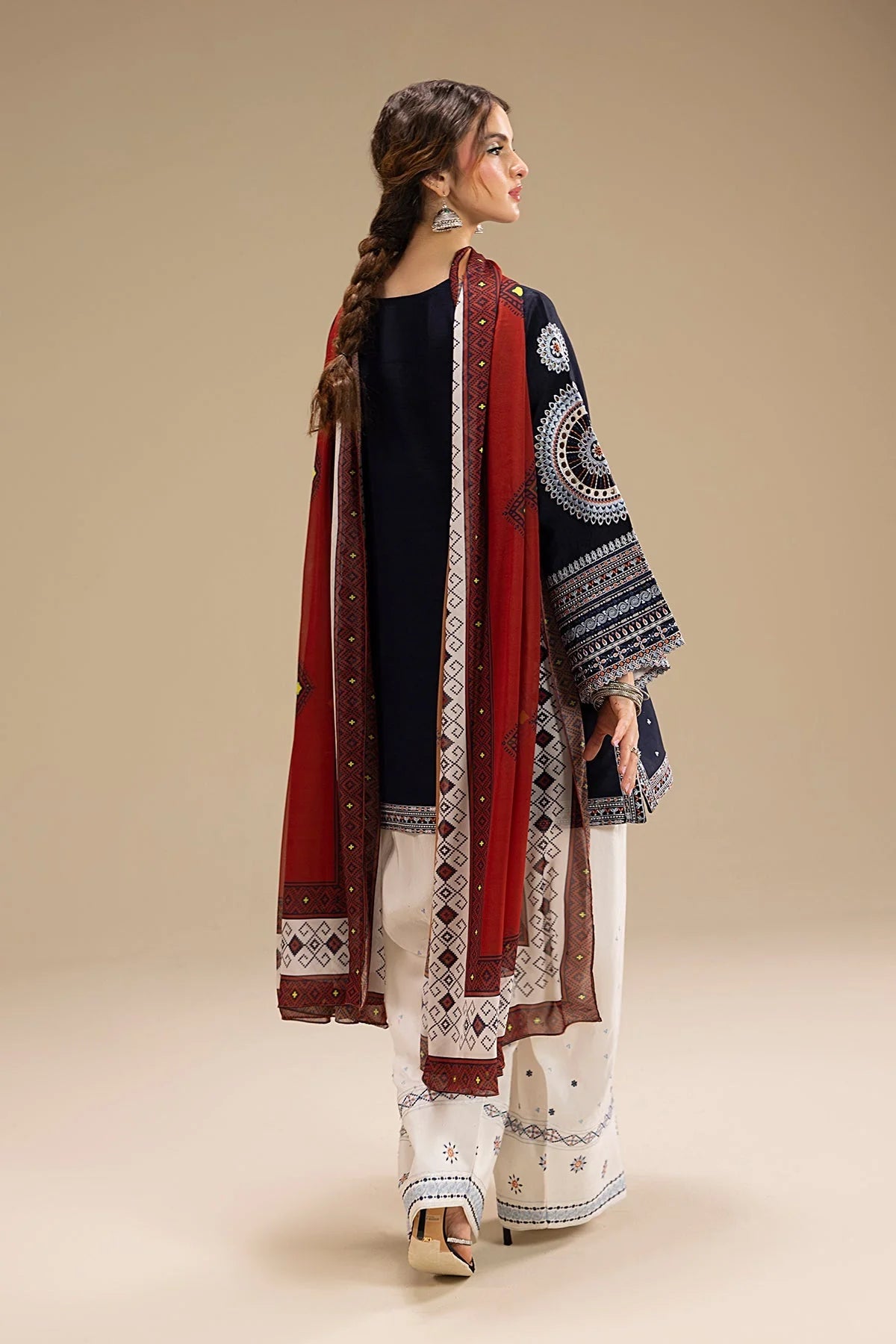 RR 610-3 Piece - 3 Piece Embroidered Dhanak Fabric with Printed Wool Shawl
