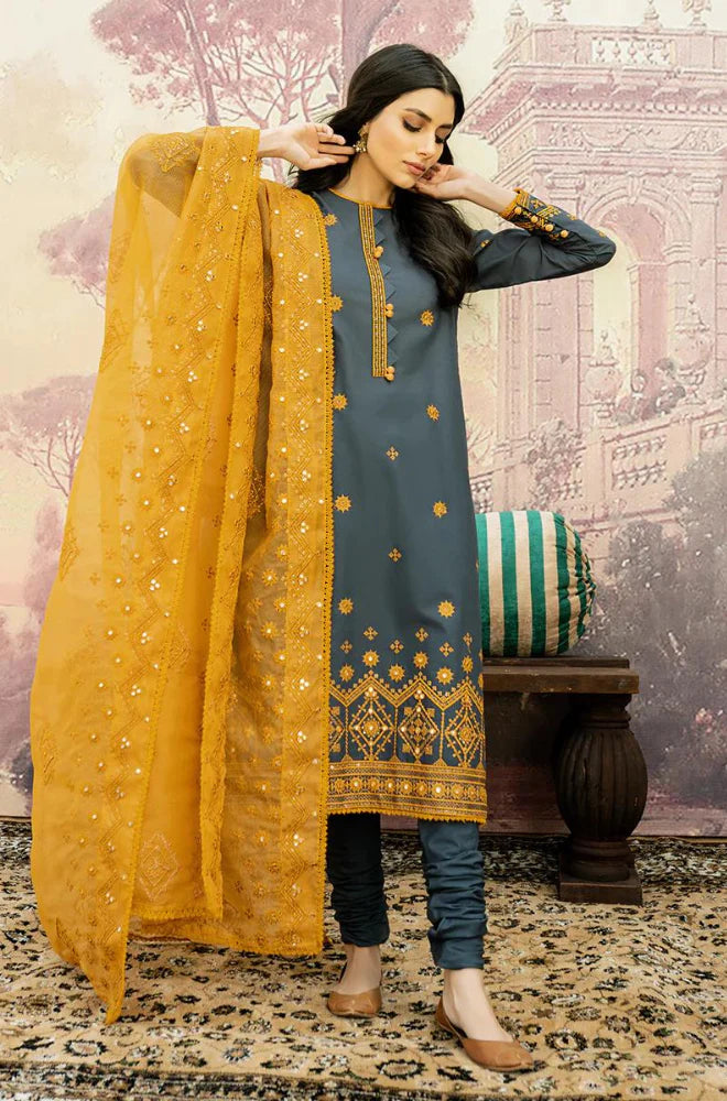 CS 840 3PC Lawn Embroidered Mirror Work Shirt With Embroidered Dupatta