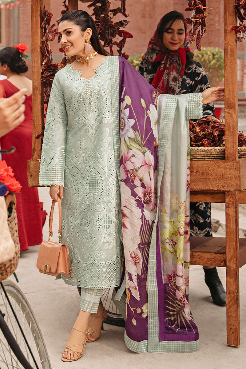 MS 42-Lawn 3 piece Fully Embroidered With Digital Printed Silk Dupatta Chicken kari borring Embroiderys