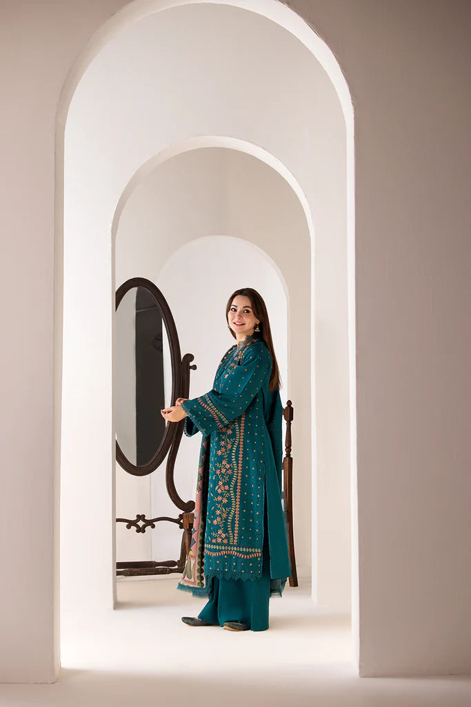 SN 61L-3 Piece Embroidered Lawn Shirt with Printed Poly Lawn
