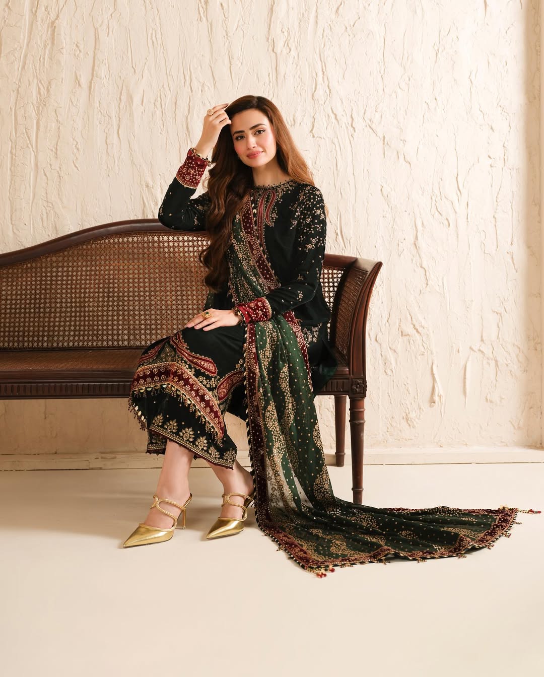 JZ 999-3 Pc Embroidered Velvet Shirt and Trouser with Chiffon Dupatta