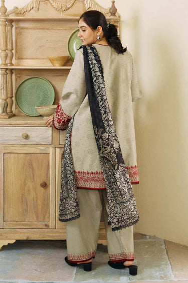 ZS 57L-3 Piece Unstitched Heavy Embroidered Lawn Suit ( Fine Printed Poly Lawn Dupatta