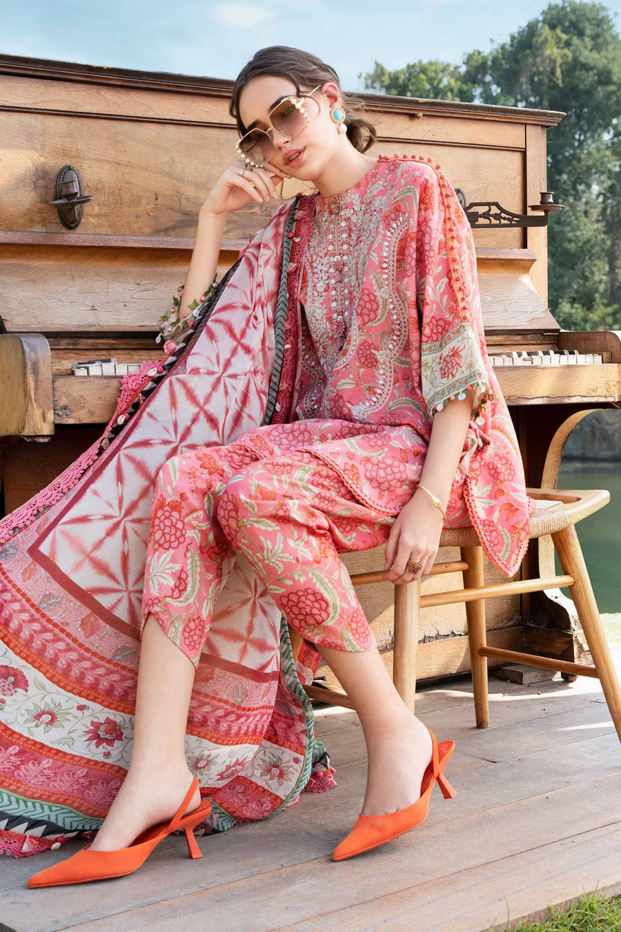 MB 458-3 Piece Unstitched Digital Printed Lawn Fabric