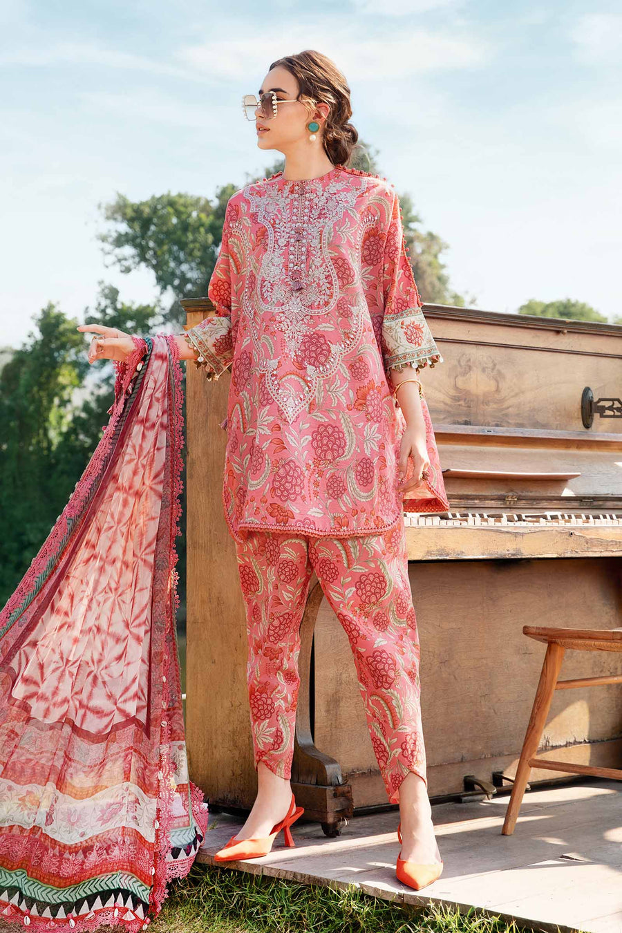 MB 458-3 Piece Unstitched Digital Printed Lawn Fabric