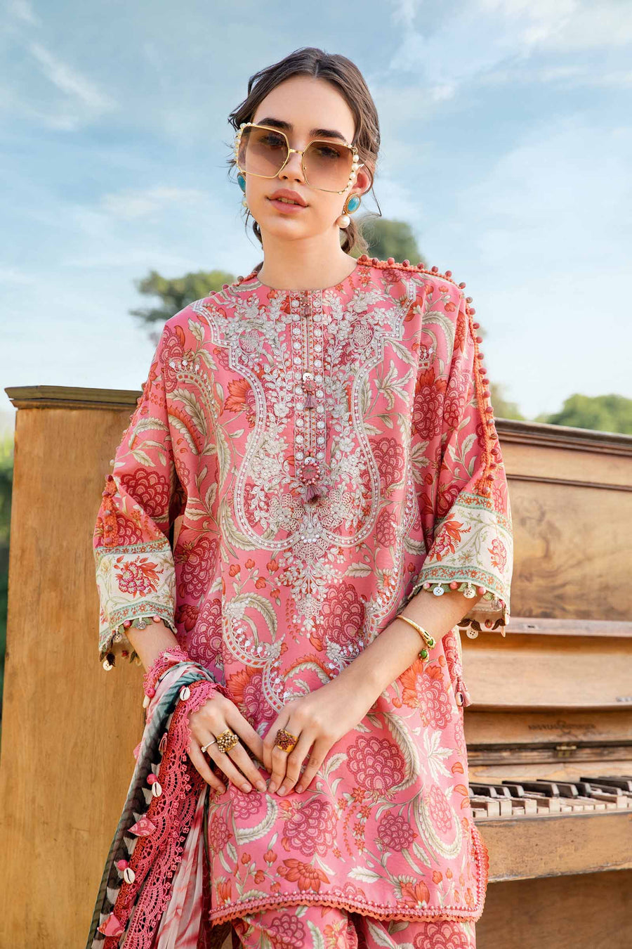 MB 458-3 Piece Unstitched Digital Printed Lawn Fabric
