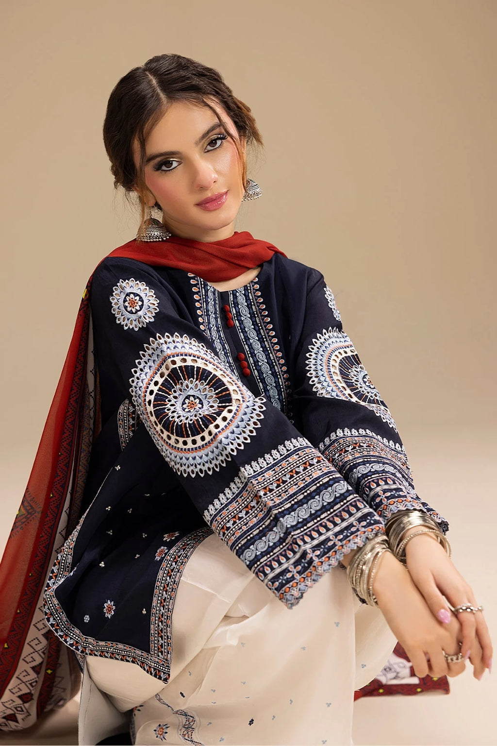 RR 610-3 Piece Embroidered Lawn Fabric with Polly Lawn Duppata