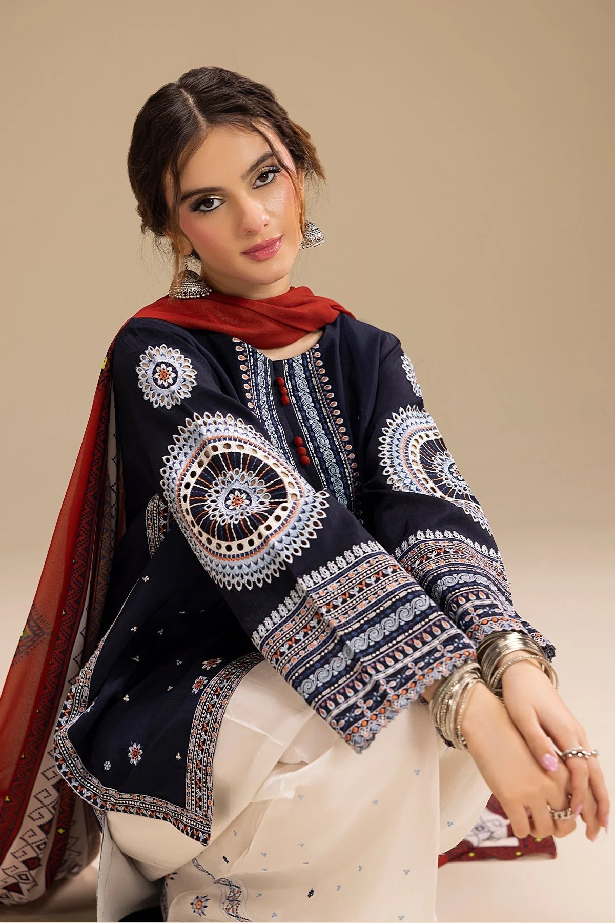 RR 610-3 Piece Embroidered Lawn Fabric with Polly Lawn Duppata