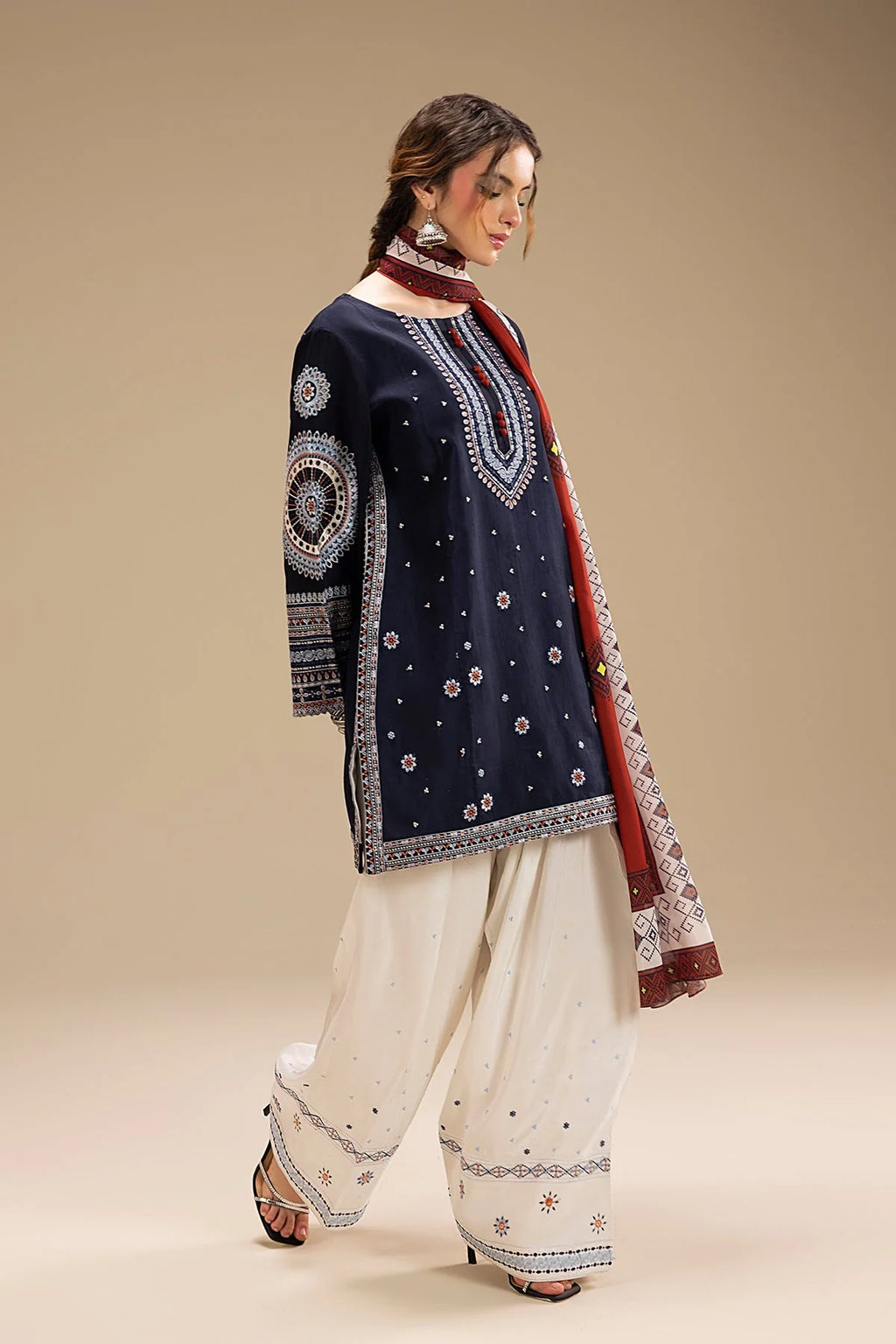 RR 610-3 Piece Embroidered Lawn Fabric with Polly Lawn Duppata