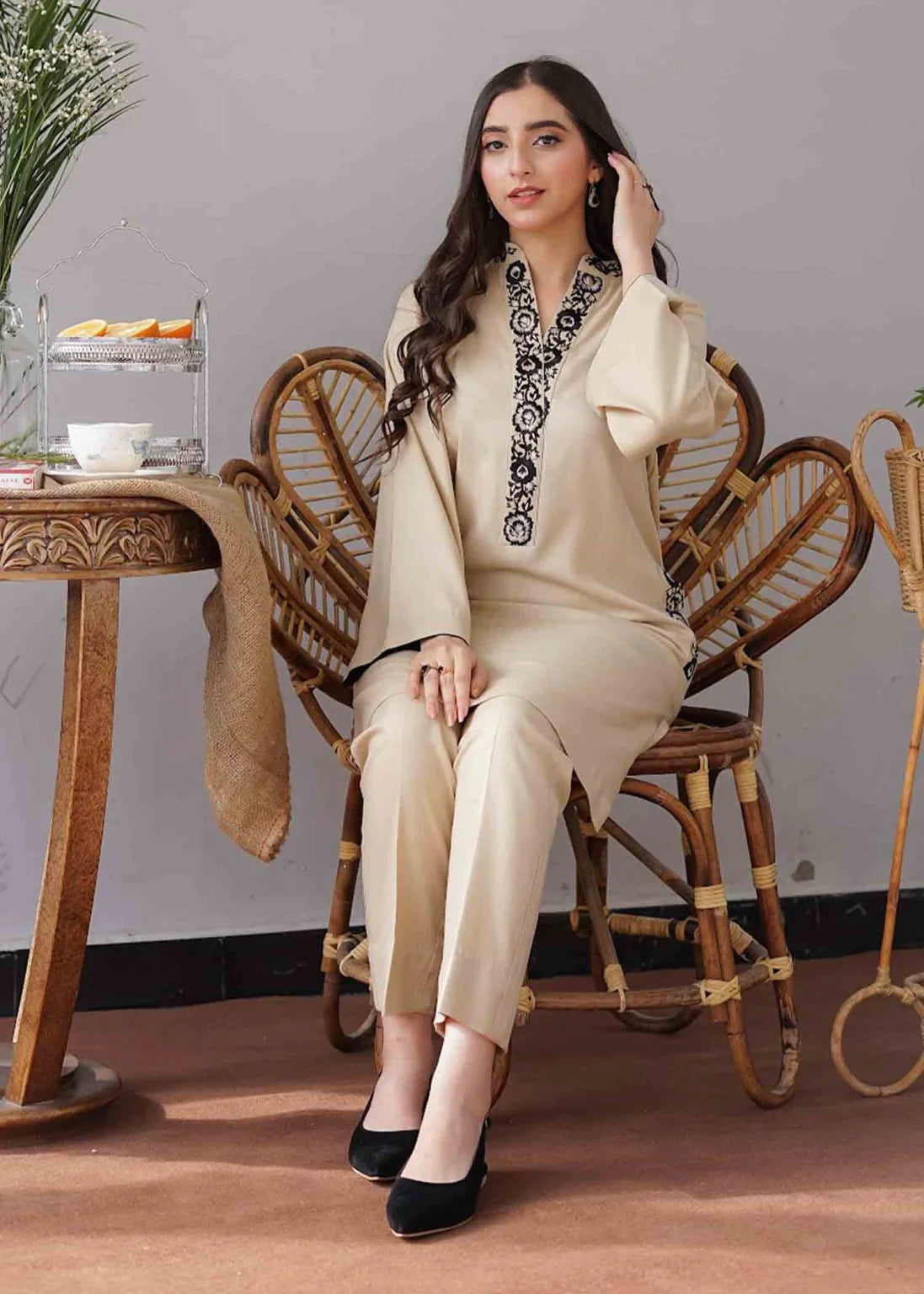 AS 05-3 Piece Embroidered Dhanak Shirt with Embroidered Dhanak Dupatta