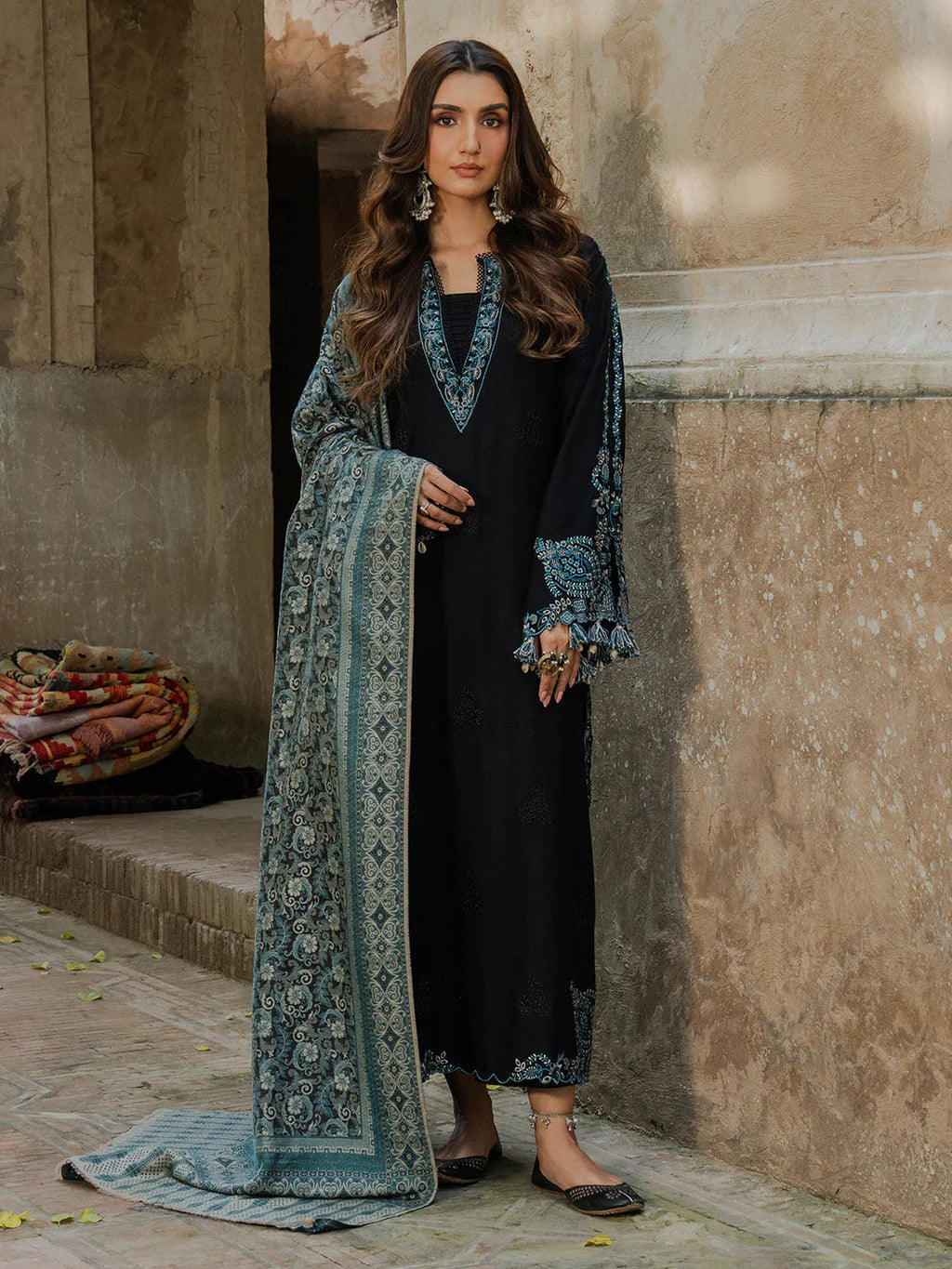 IZ 160-3 Piece Unstitched Fully Embroidered Dhanak Suit