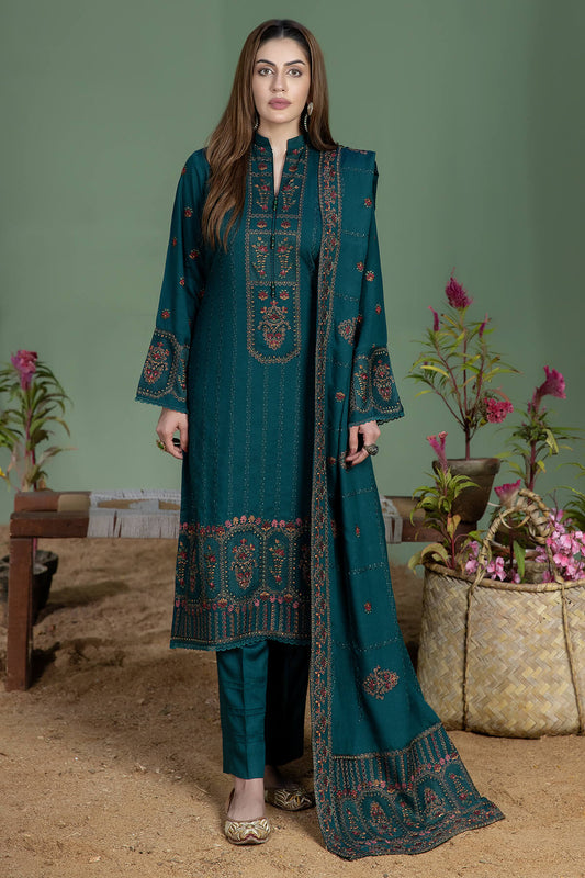 3 Piece Unstitched Fully Embroidered Dhanak Suit
