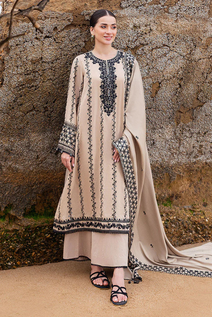 3 Piece Unstitched Fully Embroidered Dhanak Suit