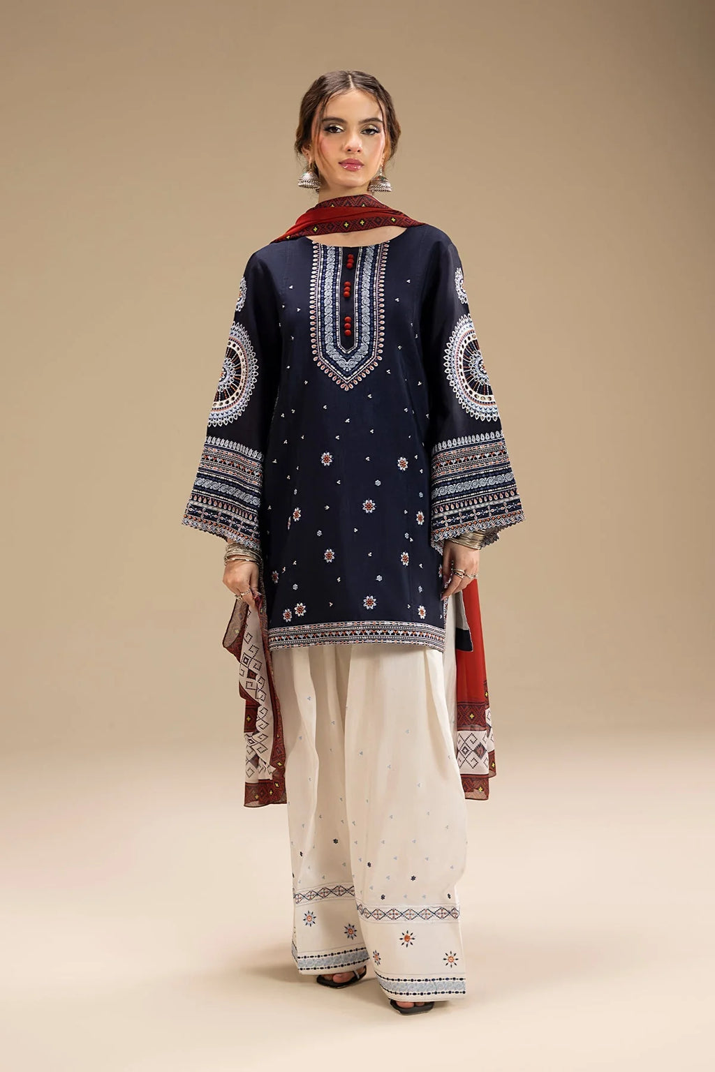 RR 610-3 Piece Embroidered Lawn Fabric with Polly Lawn Duppata