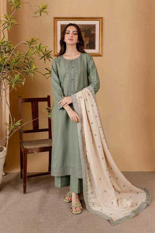 RP 600-3 Piece - Unstitched Fully Embroidered Dhanak Fabric