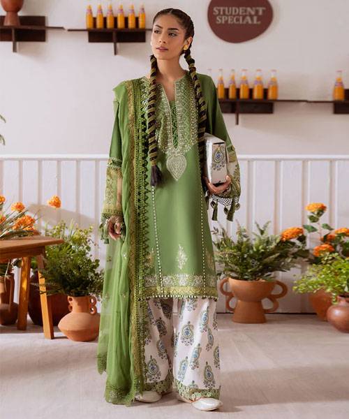 CO 514A-3Pc Embroidered Lawn Shirt with Cotton Net Dupatta
