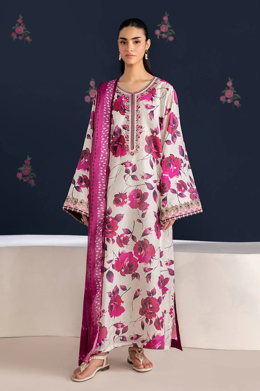 3 Piece unstitched Digital Printed Lawn Fabric With Lawn Dupatta