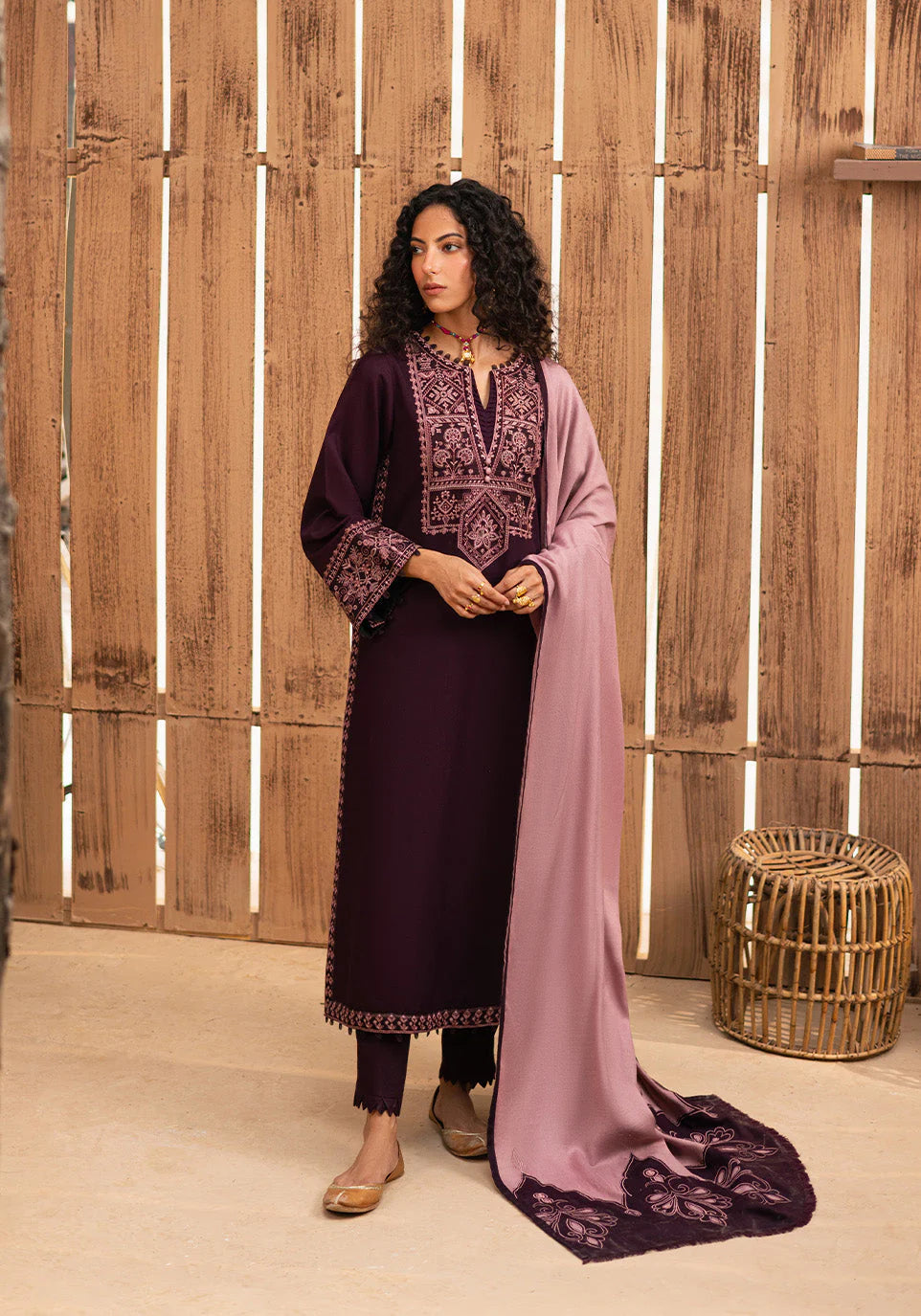 RP 605-3 Piece - Unstitched Embroidered Dhanak Fabric