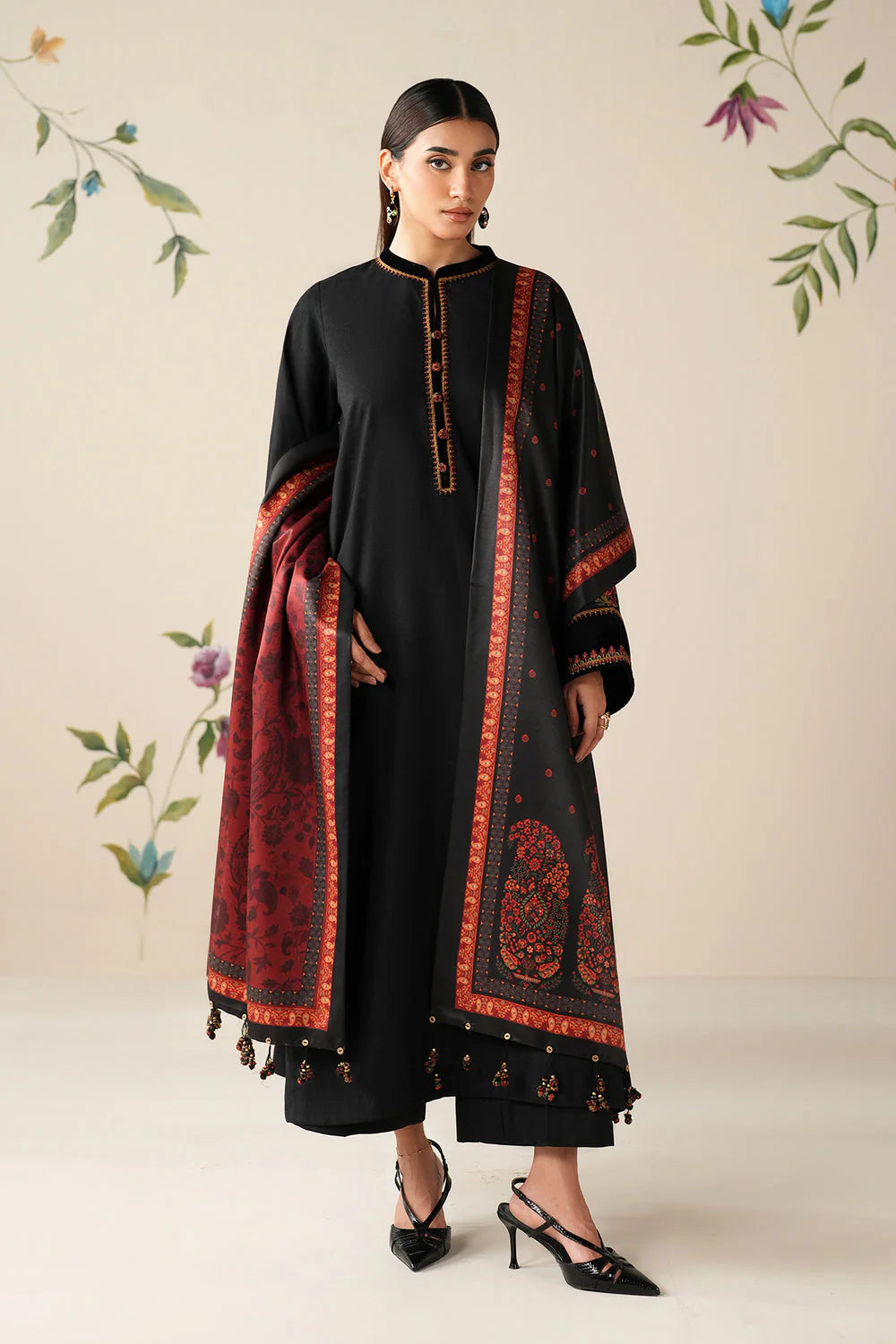 BQ 145-3 Piece Unstitched Fully Embroidered Dhanak Suit