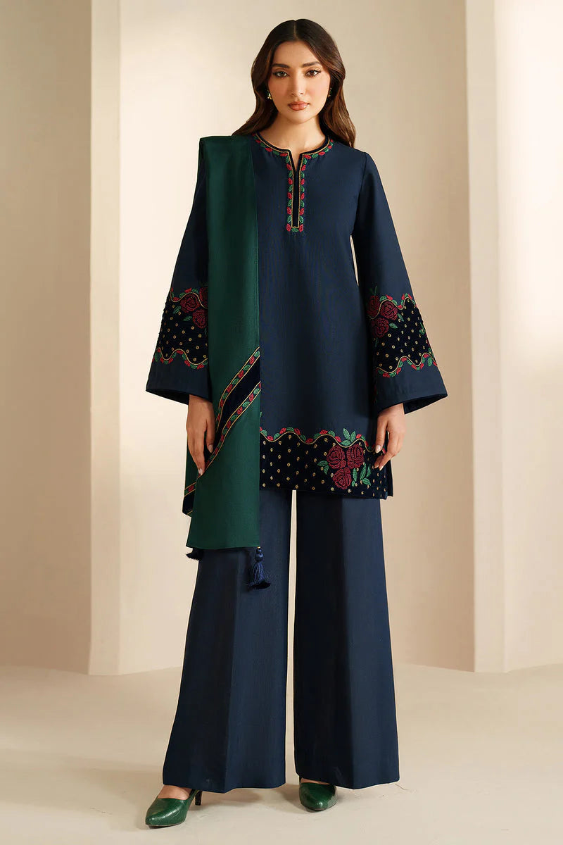 SP 155-3 Piece Unstitched Fully Embroidered Dhanak Suit
