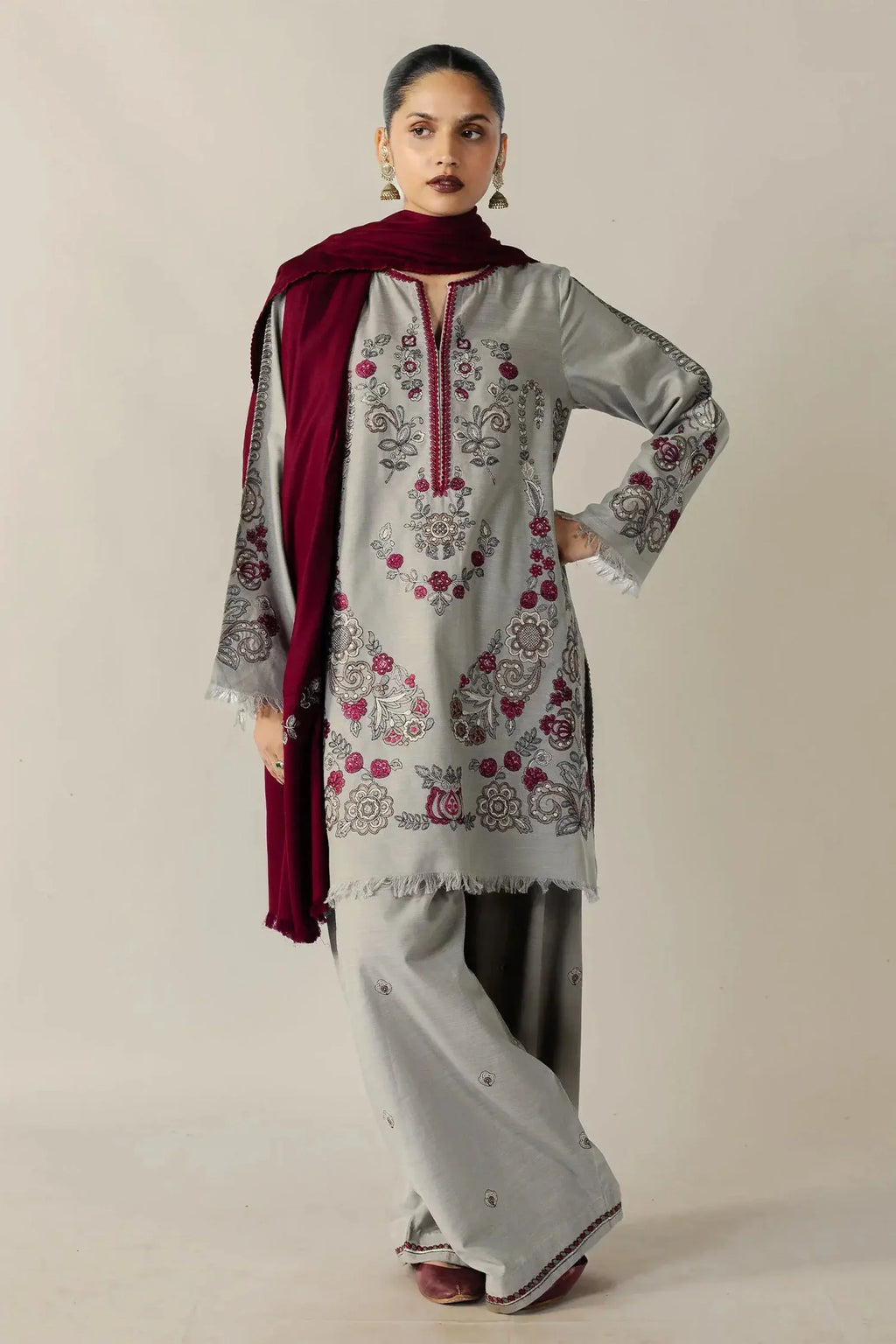 3 Piece Unstitched Fully Embroidered Dhanak Suit
