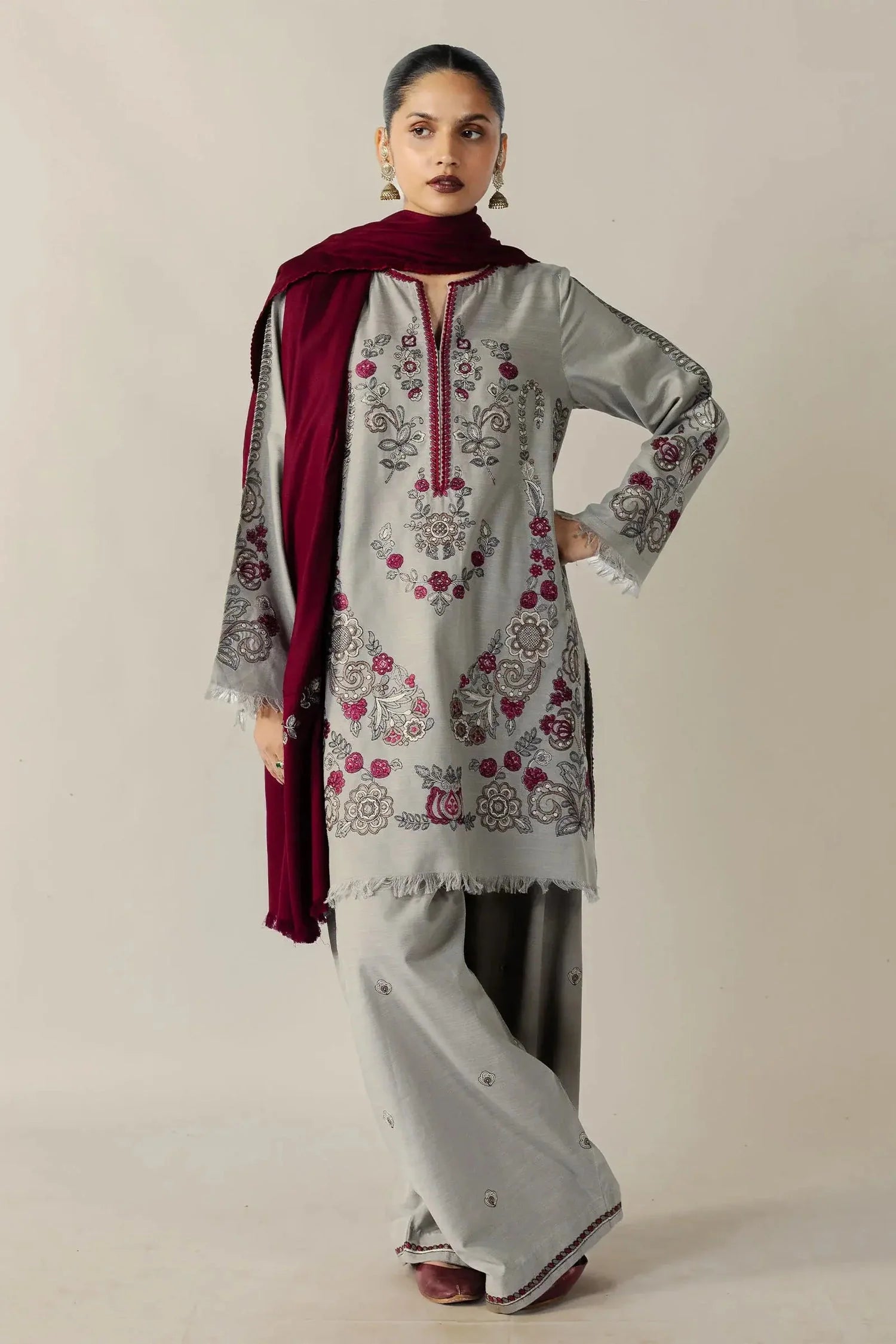 3 Piece Unstitched Fully Embroidered Dhanak Suit