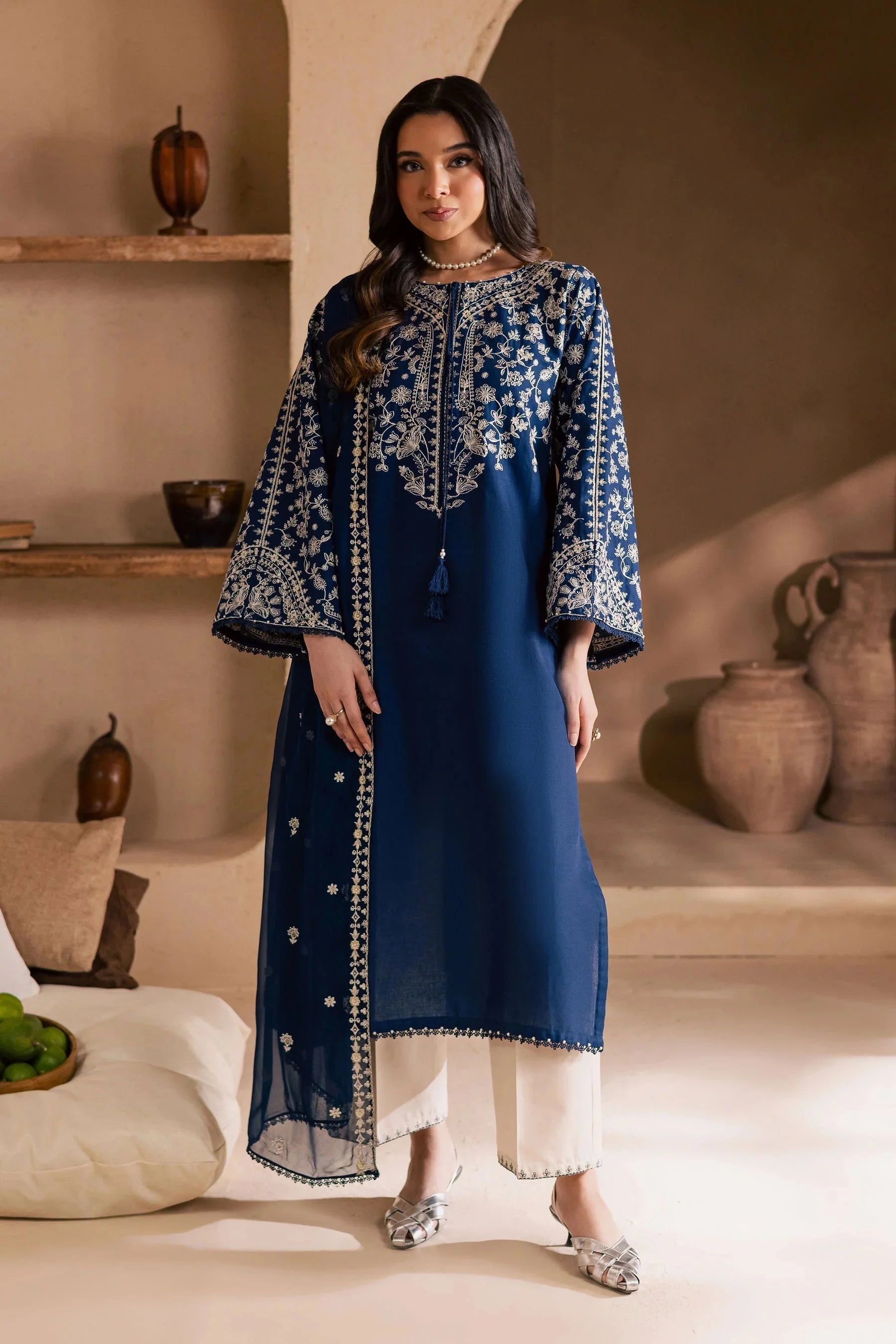BT 2835-3 Piece Unstitched Embroidered Lawn Suit with Embroidered Chiffon Dupatta