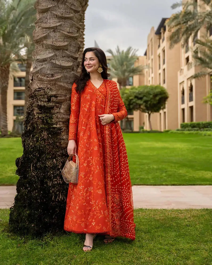 3 Piece Unstitched Fully Embroidered Lawn Suit with Printed Chiffon Dupatta 4 Sided Embroidered Lace