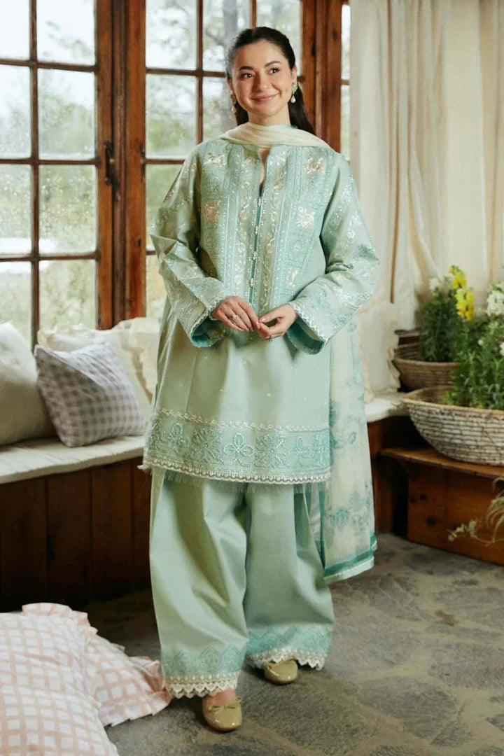 ZS 49-3 Piece Unstitched Heavy Embroidered Lawn Suit ( Fine Printed Silk Dupatta )