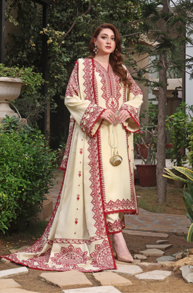 HR 595-3 Piece Unstitched Fully Embroidered Dhanak Suit