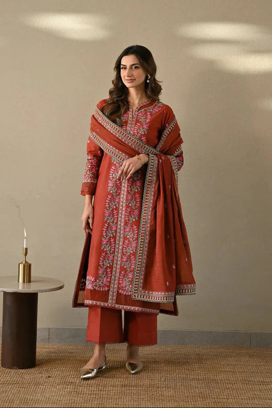 CO 635-3 Piece Unstitched Fully Embroidered Dhanak Suit
