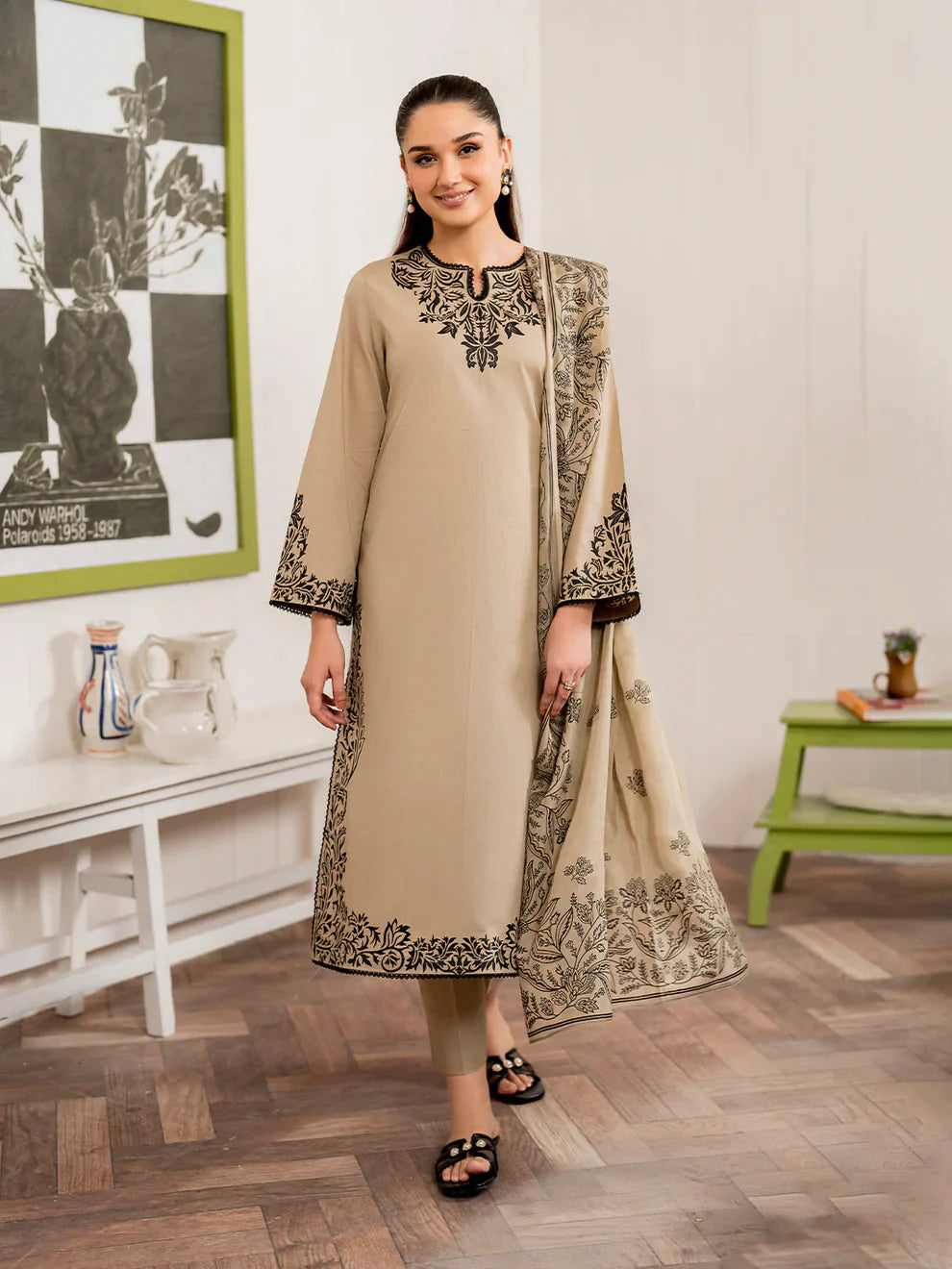 MB 105-3 Piece Unstitched Fully Embroidered Dhanak Suit